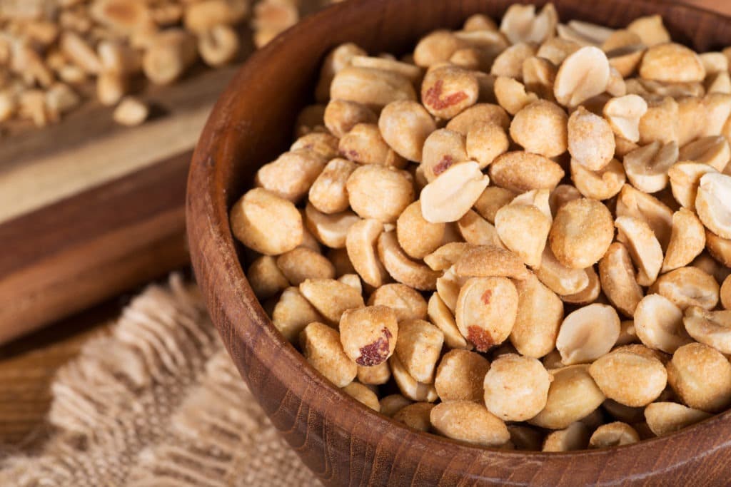 Bowl of dry roasted peanuts.