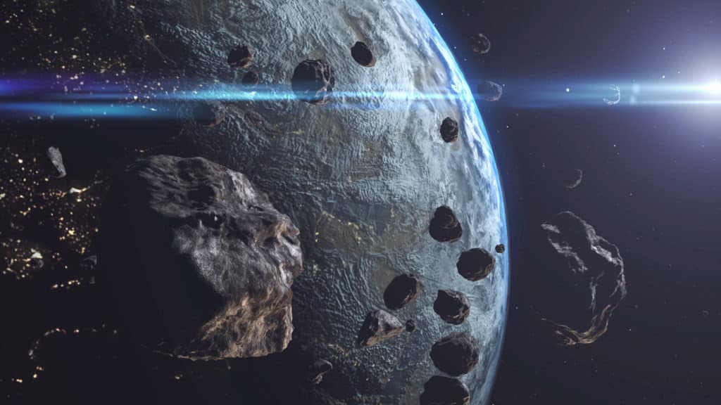 Group of asteroids moving towards earth.