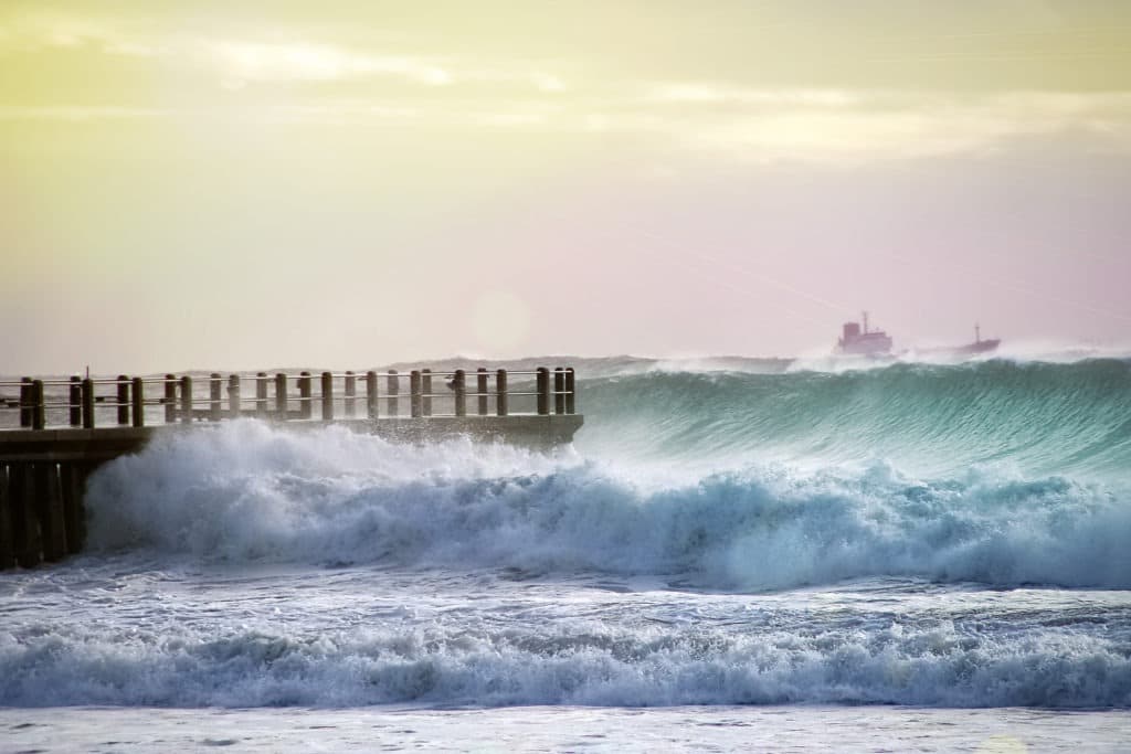 High tide into Durban Pier.